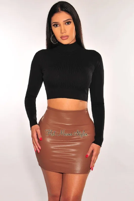 Mocha Faux Leather Mini Skirt