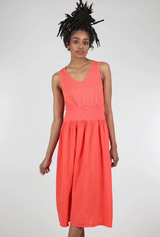 Mixed-Media Midi Tank Dress, Tangerine