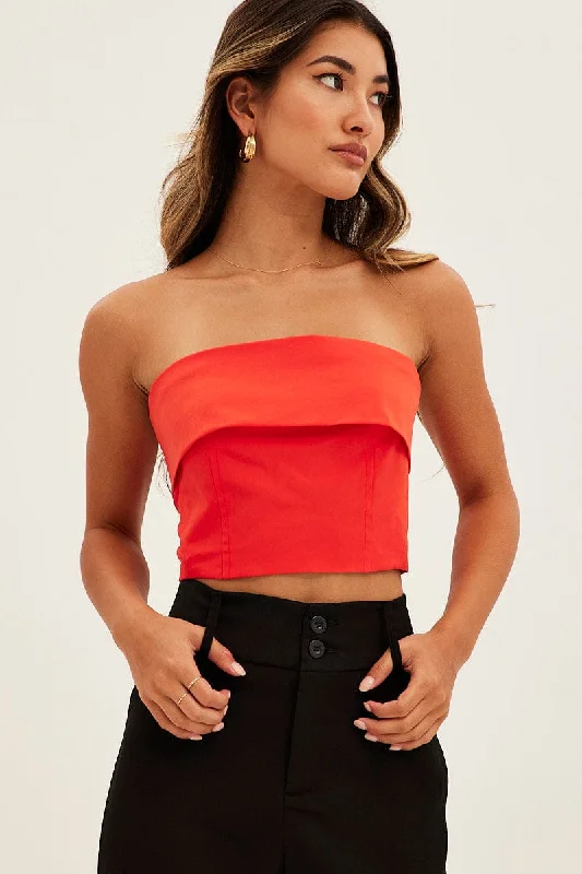 Orange Bandeau Top Sleeveless Strapless Crop