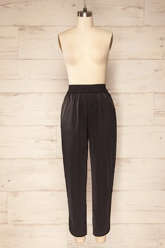 Oshawa | Straight Leg Satin Pants w/ Elastic Waist