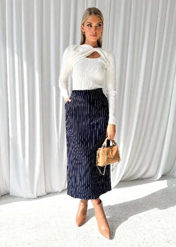 Overra Maxi Skirt - Navy Pinstripe