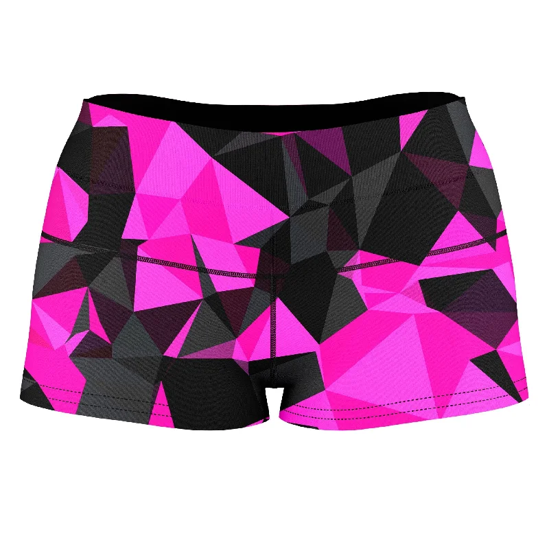 Pink and Black Geo High-Waisted Women's Shorts