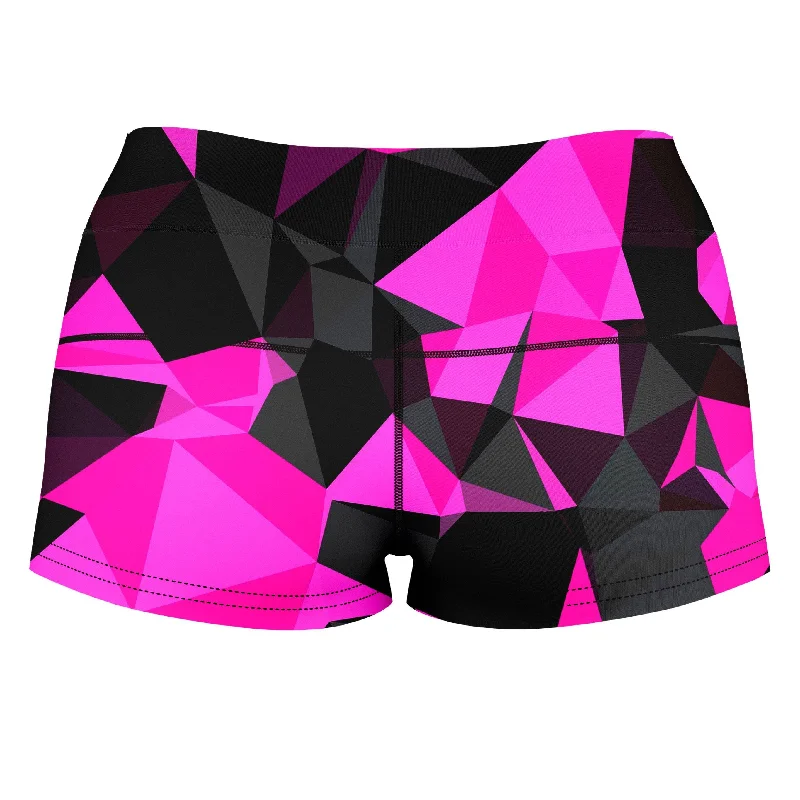 pink-and-black-geo-high-waisted-womens-shorts