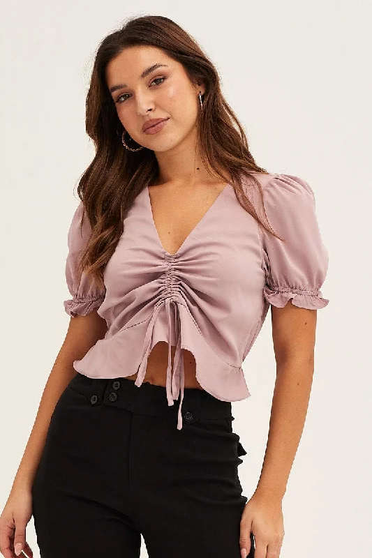 Pink Cropped Top Frill Hem