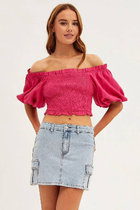 pink-shirred-top-volume-short-sleeve-crop-linen-blend-wc1493-38w