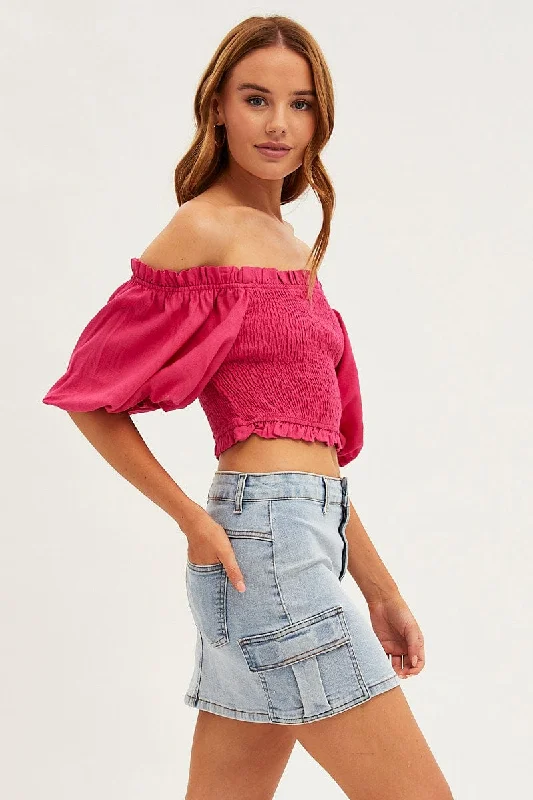 pink-shirred-top-volume-short-sleeve-crop-linen-blend-wc1493-38w