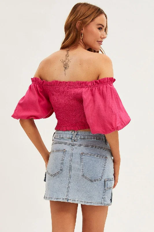 pink-shirred-top-volume-short-sleeve-crop-linen-blend-wc1493-38w