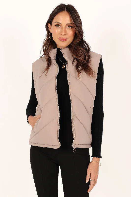 Piper Chevron Quilted Puffer Vest - Beige