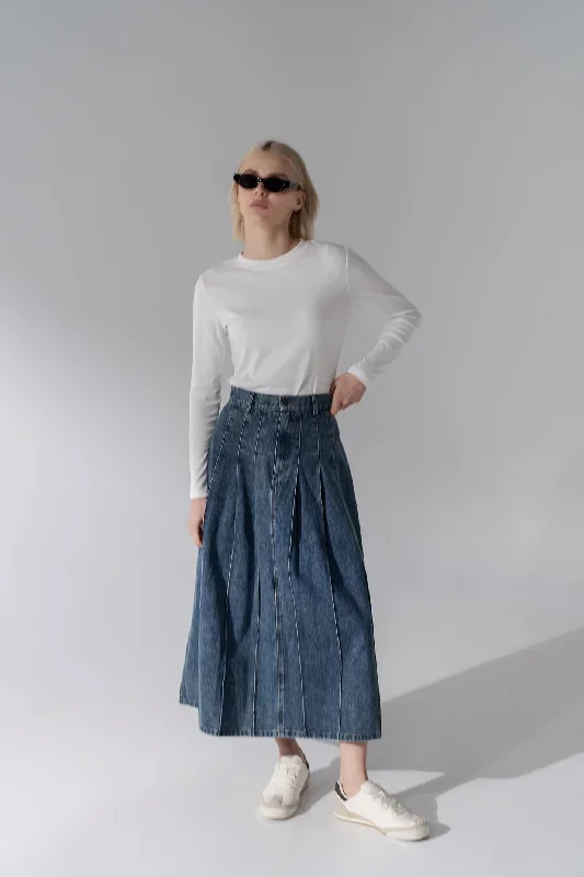 Stitched Pleated Skirt-Blue