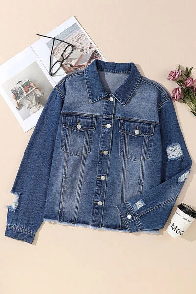 plus-size-distressed-button-up-raw-hem-denim-jacket