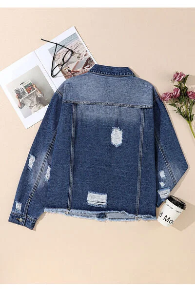 plus-size-distressed-button-up-raw-hem-denim-jacket