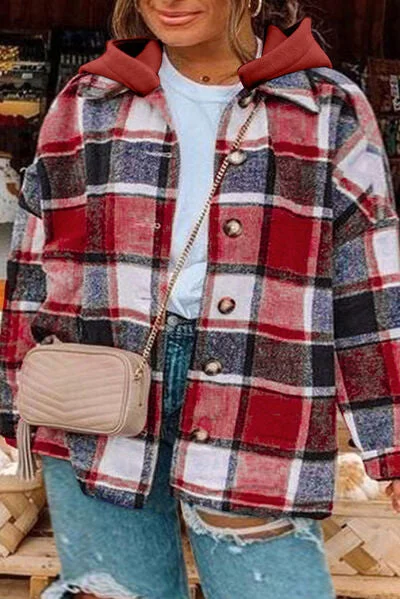 plus-size-plaid-button-up-hooded-jacket