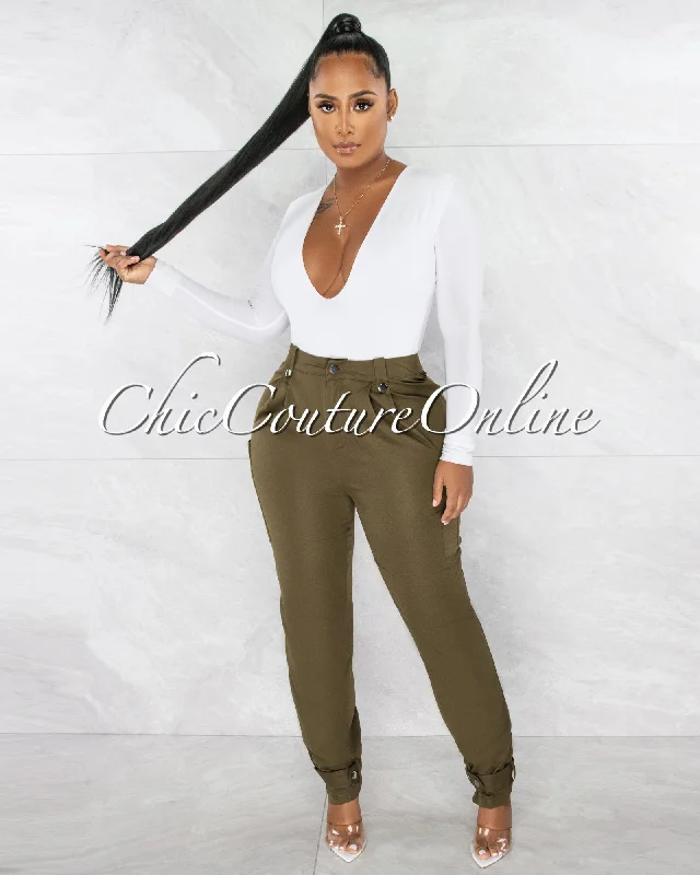 pons-olive-green-cargo-buttoned-ankle-pants