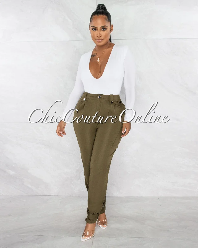 pons-olive-green-cargo-buttoned-ankle-pants