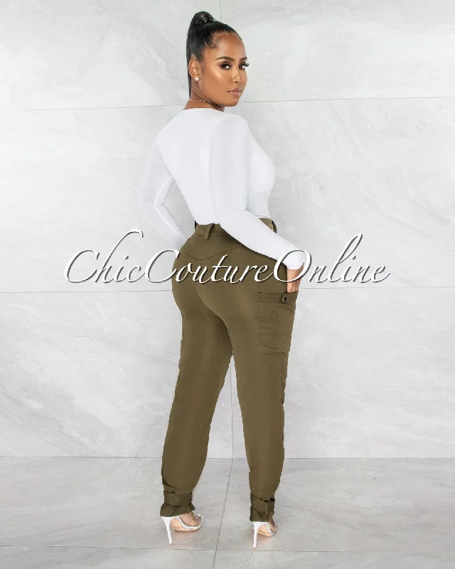 pons-olive-green-cargo-buttoned-ankle-pants