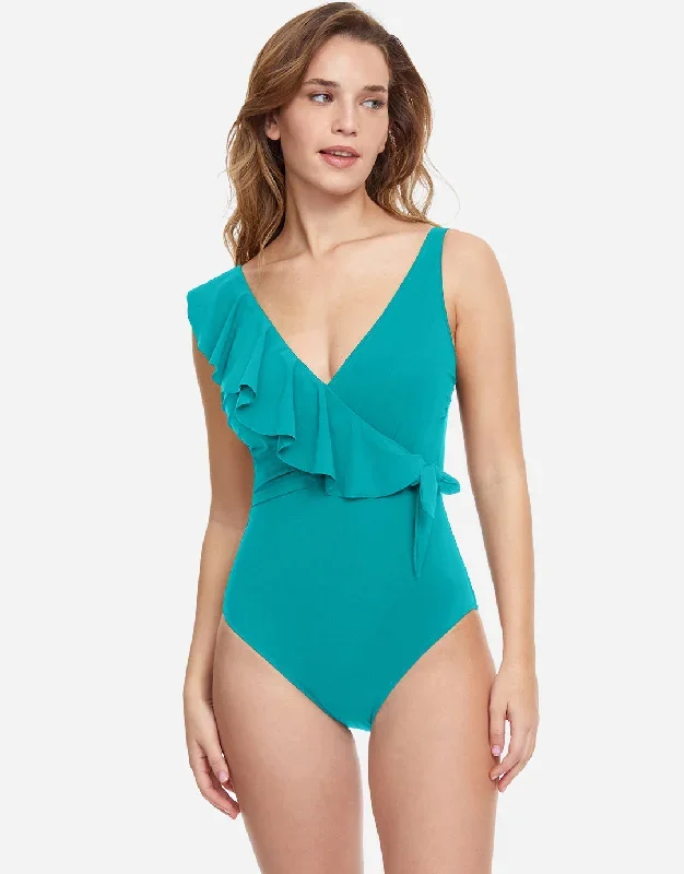 Profile Tutti Frutti Ruffle Surplice Swimsuit - Jade