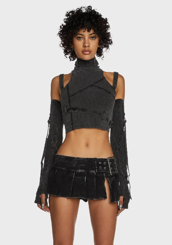 Replay Strappy Ribbed Crop Tank - Charcoal