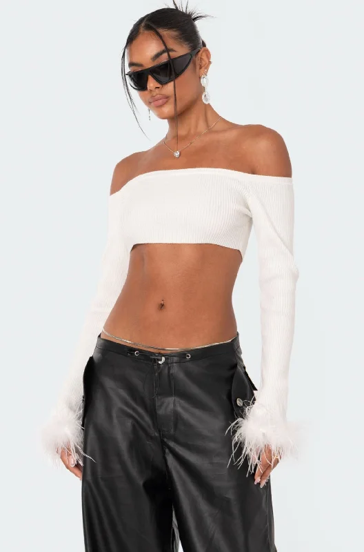 Mia  Faux Fur Knitted Off Shoulder Top