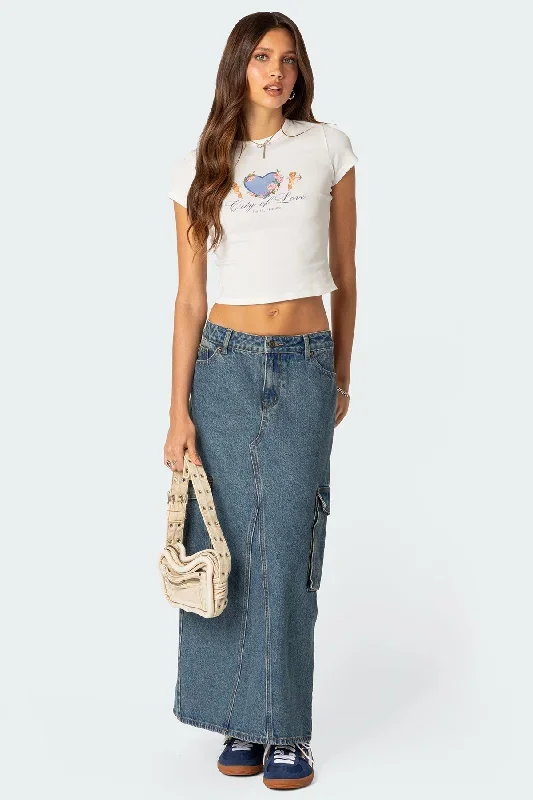 Slitted Cargo Denim Maxi Skirt