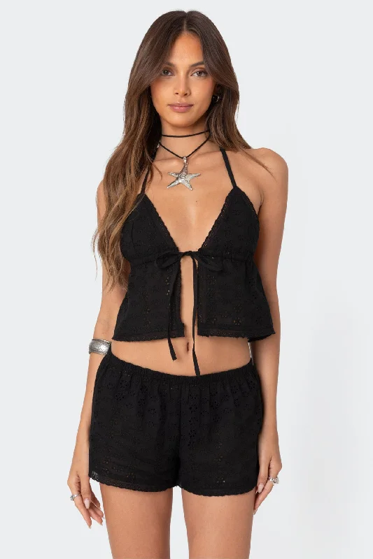 Jael Tie Front Eyelet Halter Top