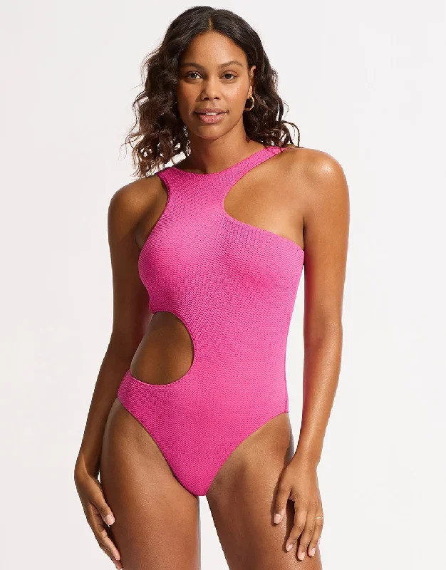 Sea Dive Cut Out Swimsuit - Fuchsia Rose