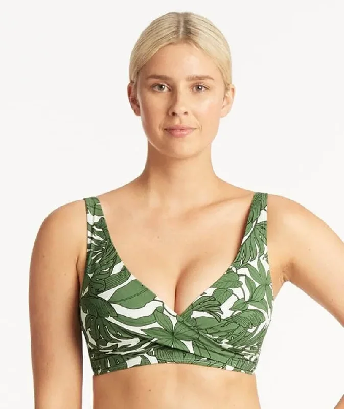 Sea Level Retreat Cross Front A-DD Cup Bikini Top - Olive