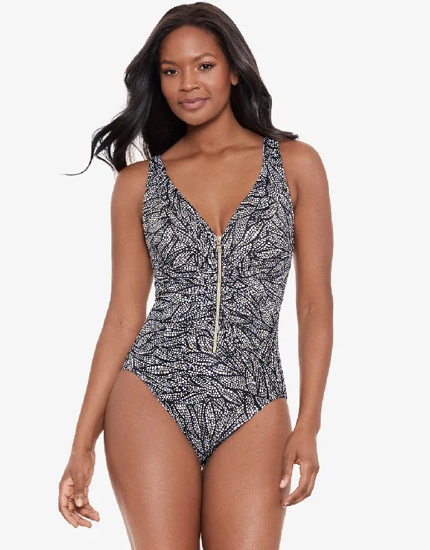 Shore Leave Zipt Swimsuit - Black and White