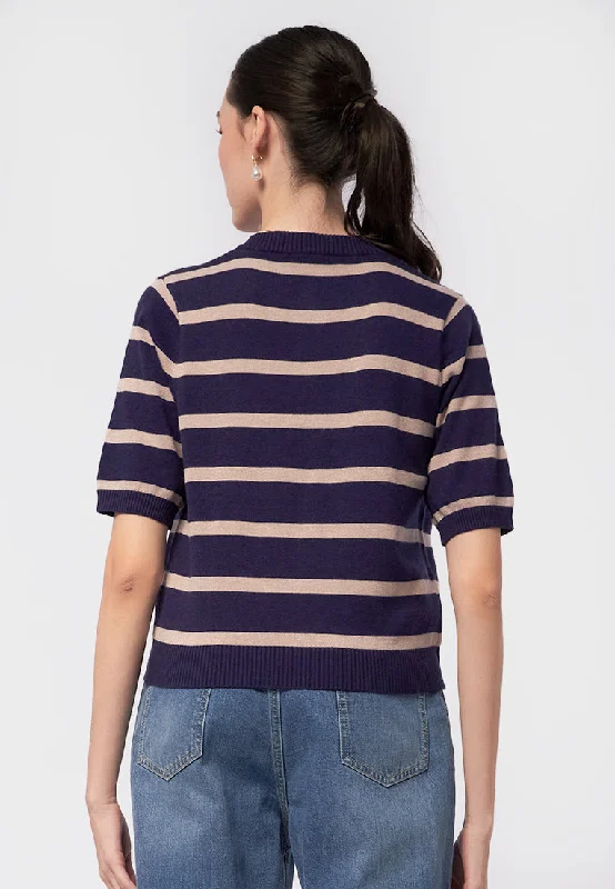 short-sleeve-stripes-knit-top-24e085-navy