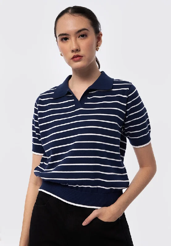 Short Sleeve Stripes Polo Top