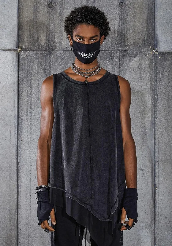 Snare Washed Black Asymmetric Longline Tank