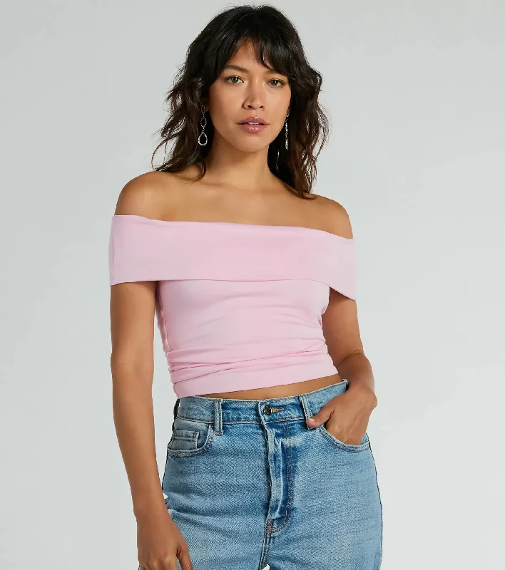 Spotted In Town Off-The-Shoulder Crop Top