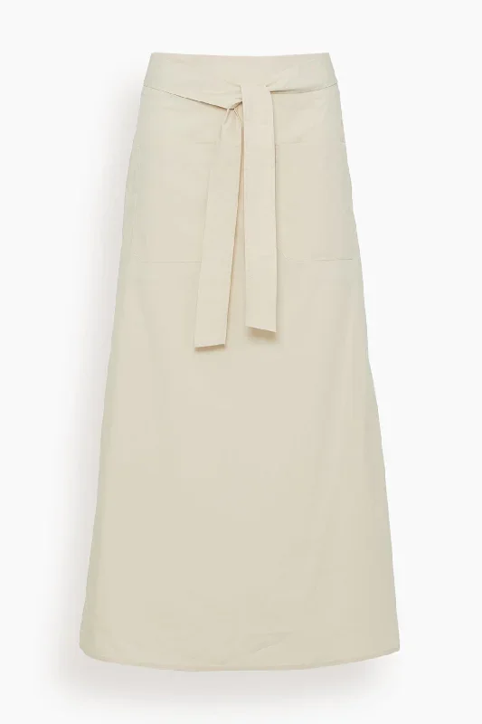 Tie Waist Cotton Skirt in Stone