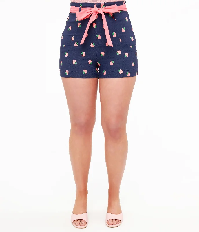 unique-vintage-navy-pink-strawberry-stamp-tied-true-shorts