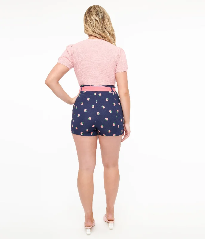 unique-vintage-navy-pink-strawberry-stamp-tied-true-shorts