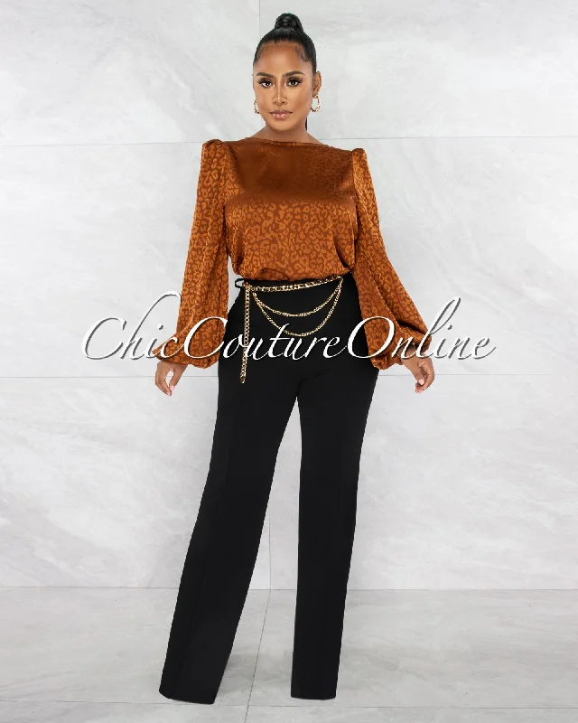 Walter Black Gold Link Belt High Waist Palazzo Pants