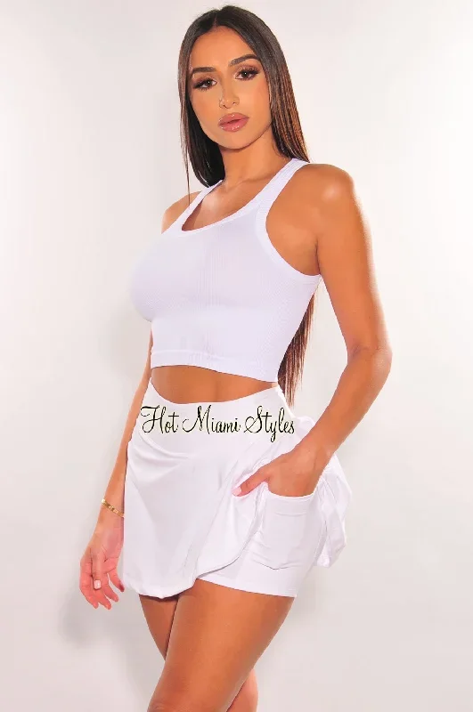 white-high-waist-pleated-skort