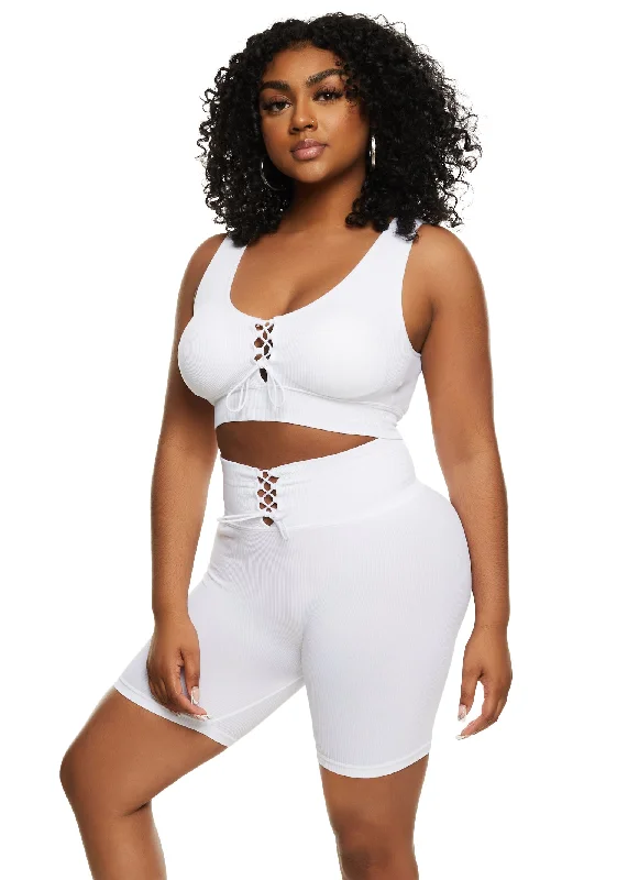 Lace Up High Waist Seamless Biker Shorts