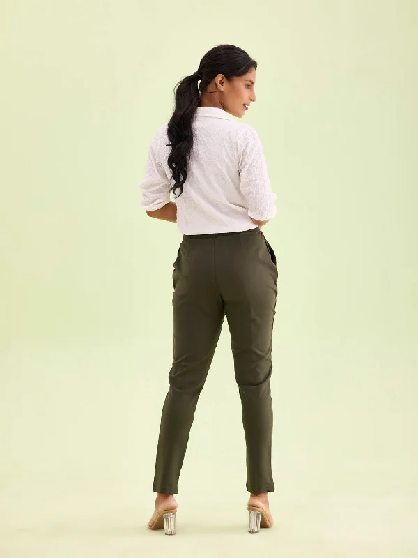 women-solid-olive-green-stretch-ponte-pants