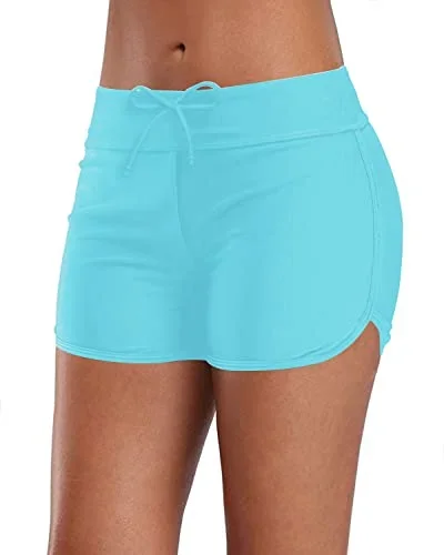 Women's Drawstring Swimsuit Bottoms Board Shorts Swim Bottoms-Aqua